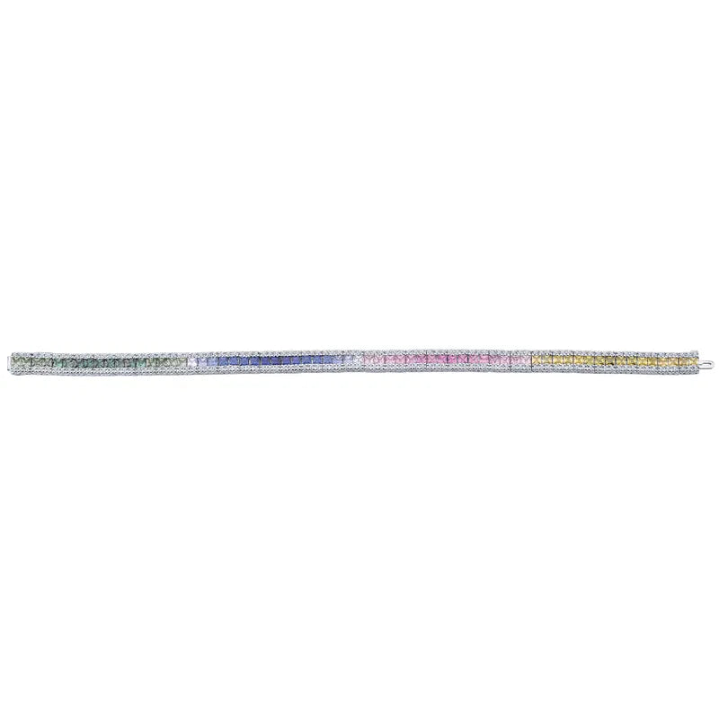 14K White Gold Multi Color Sapphire & Diamond Tennis Bracelet