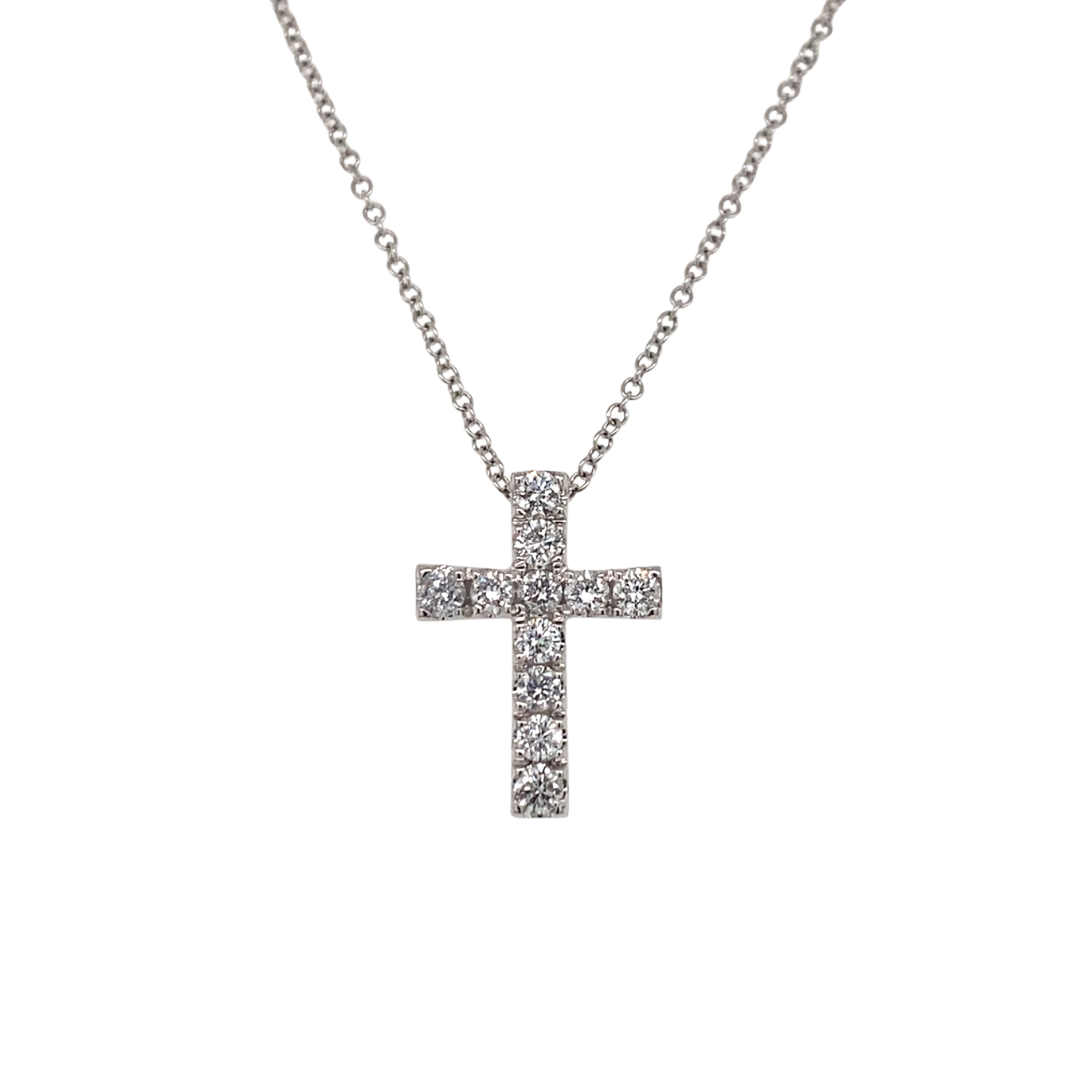 14K White Gold Diamond Small Cross Necklace
