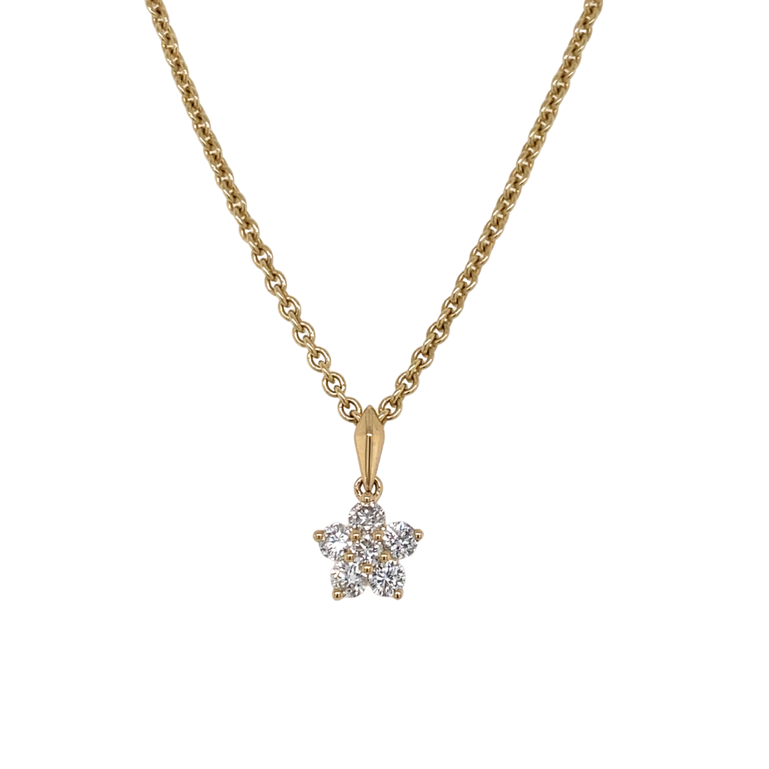 14K Yellow Gold Cluster Diamond Flower Necklace