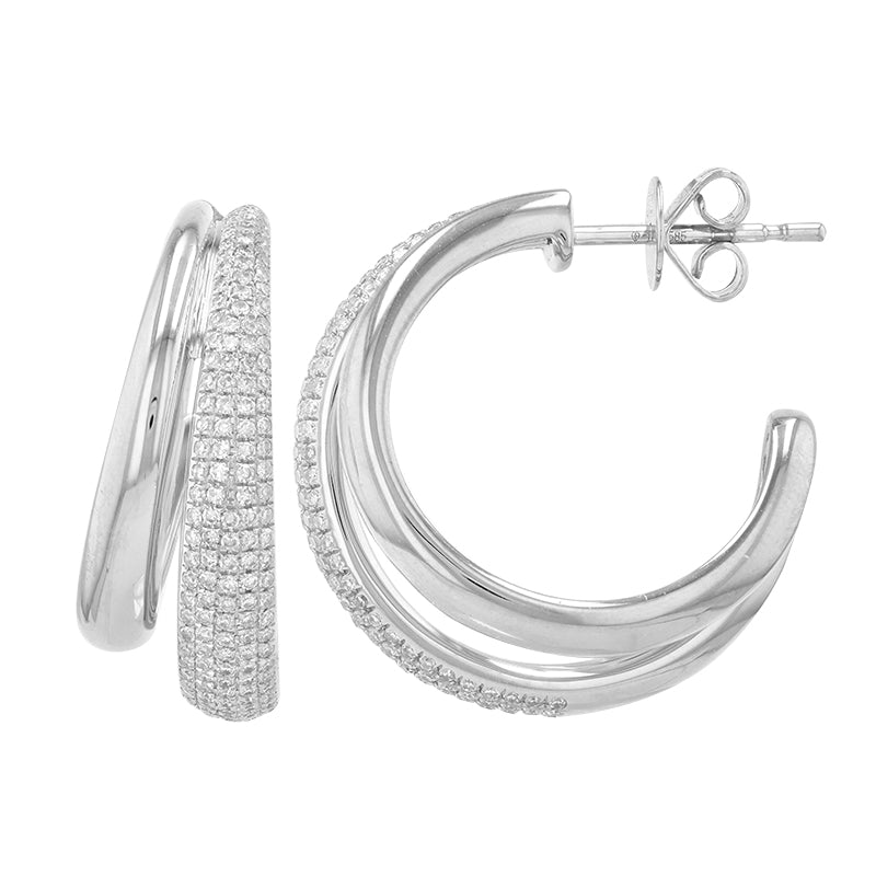 14K White Gold Diamond Split Hoop Earrings
