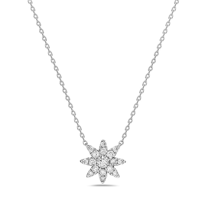 14K White Gold Diamond Starburst Necklace