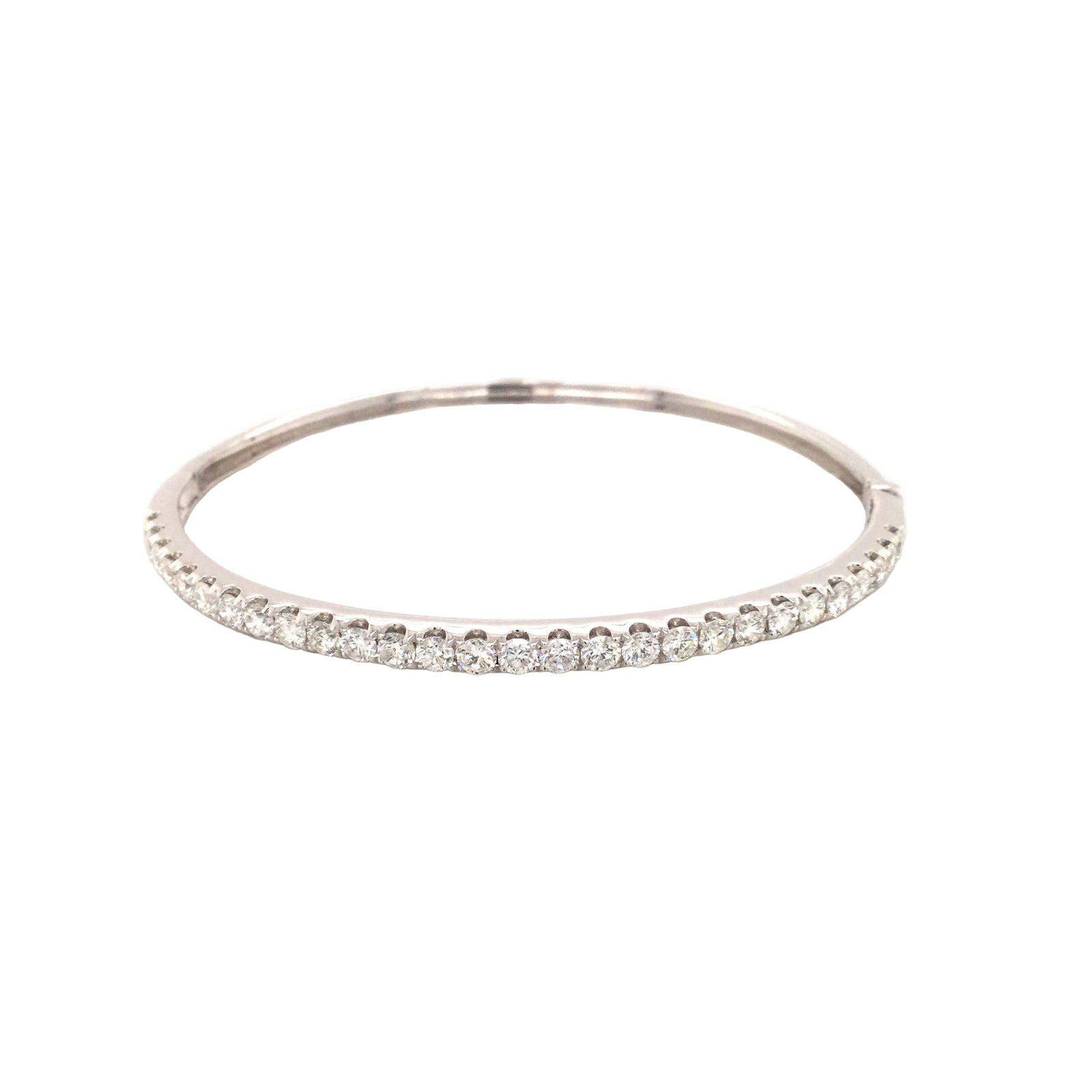 14K White Gold Hinged Oval Diamond Bangle Bracelet