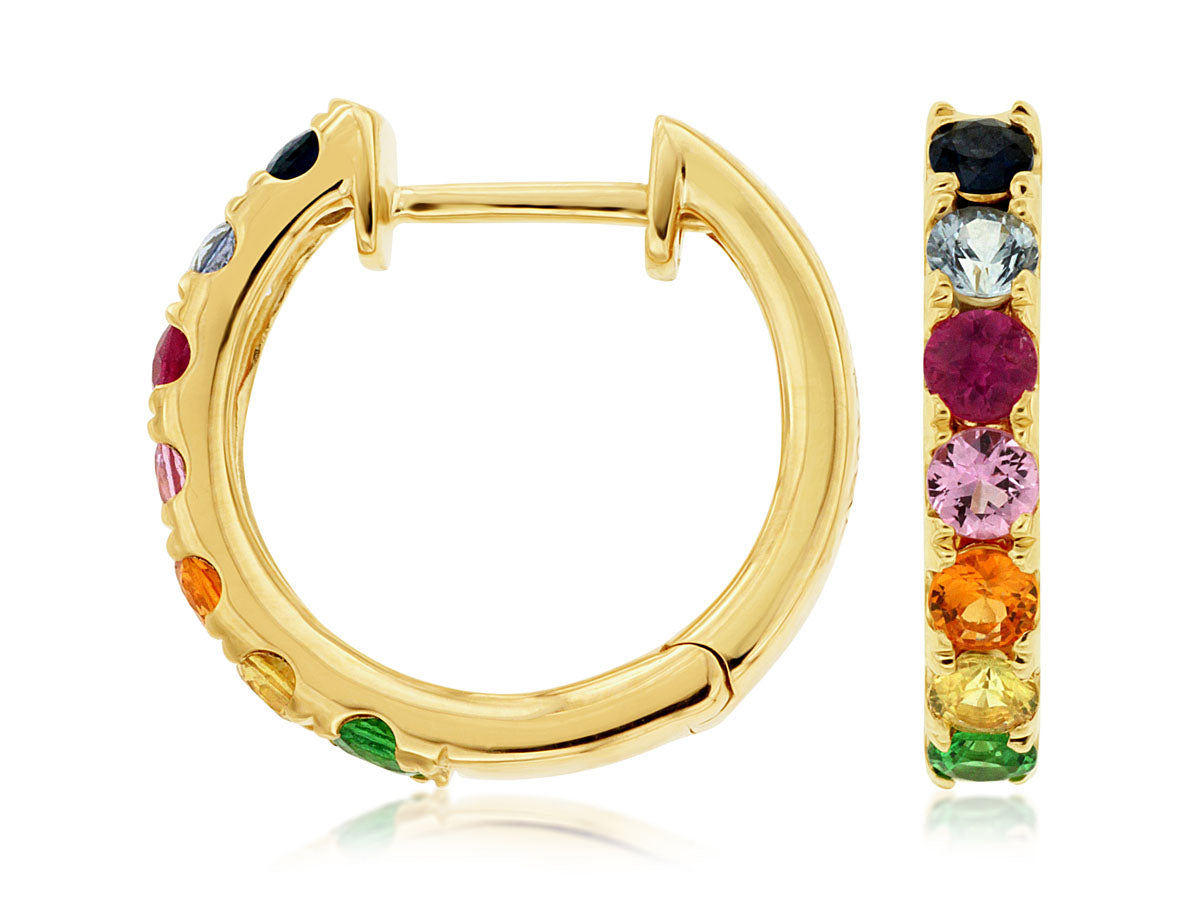 14K Yellow Gold Multi-Color Sapphire Hoop Earrings