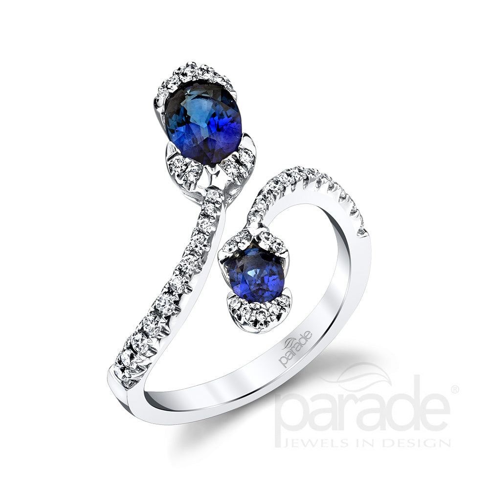 18K White Gold Oval Sapphire & Diamond Bypass Ring