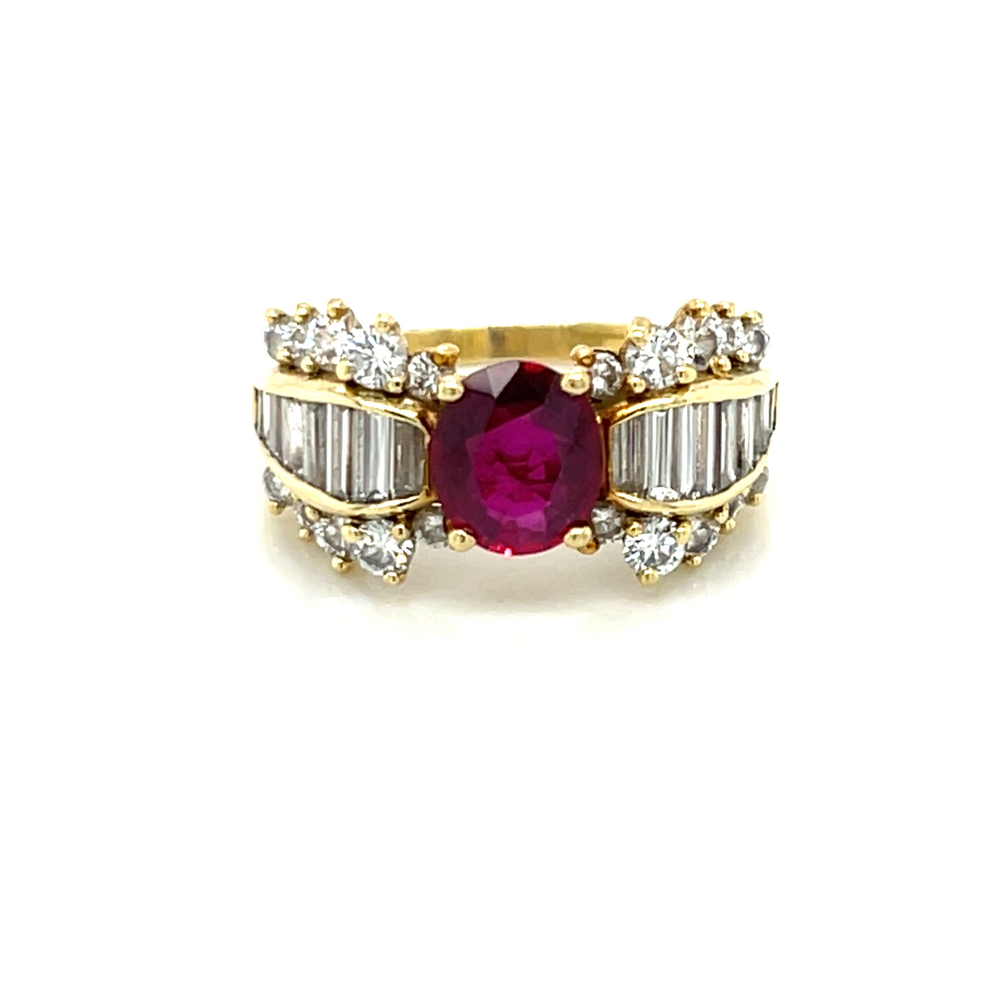 18K Yellow Gold Ruby & Diamond Fashion Ring