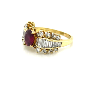 18K Yellow Gold Ruby & Diamond Fashion Ring