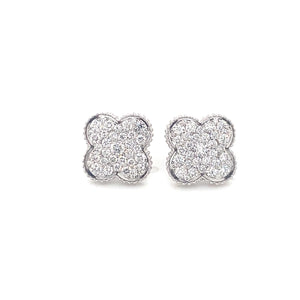 14K White Gold Diamond Clover Stud Earrings