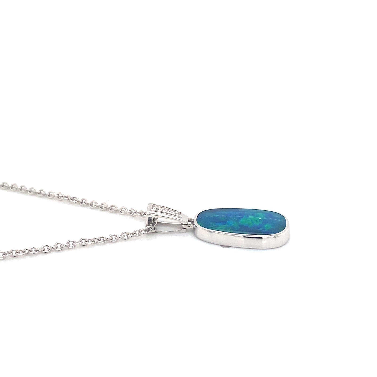 14K White Gold Opal Free-Form Bezel Necklace