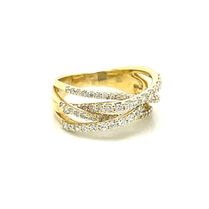 14K Yellow Gold Diamond Crossover Fashion Ring