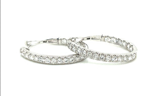 14K White Gold Inside-Outside Oval Shape Diamond Hoop Earrings