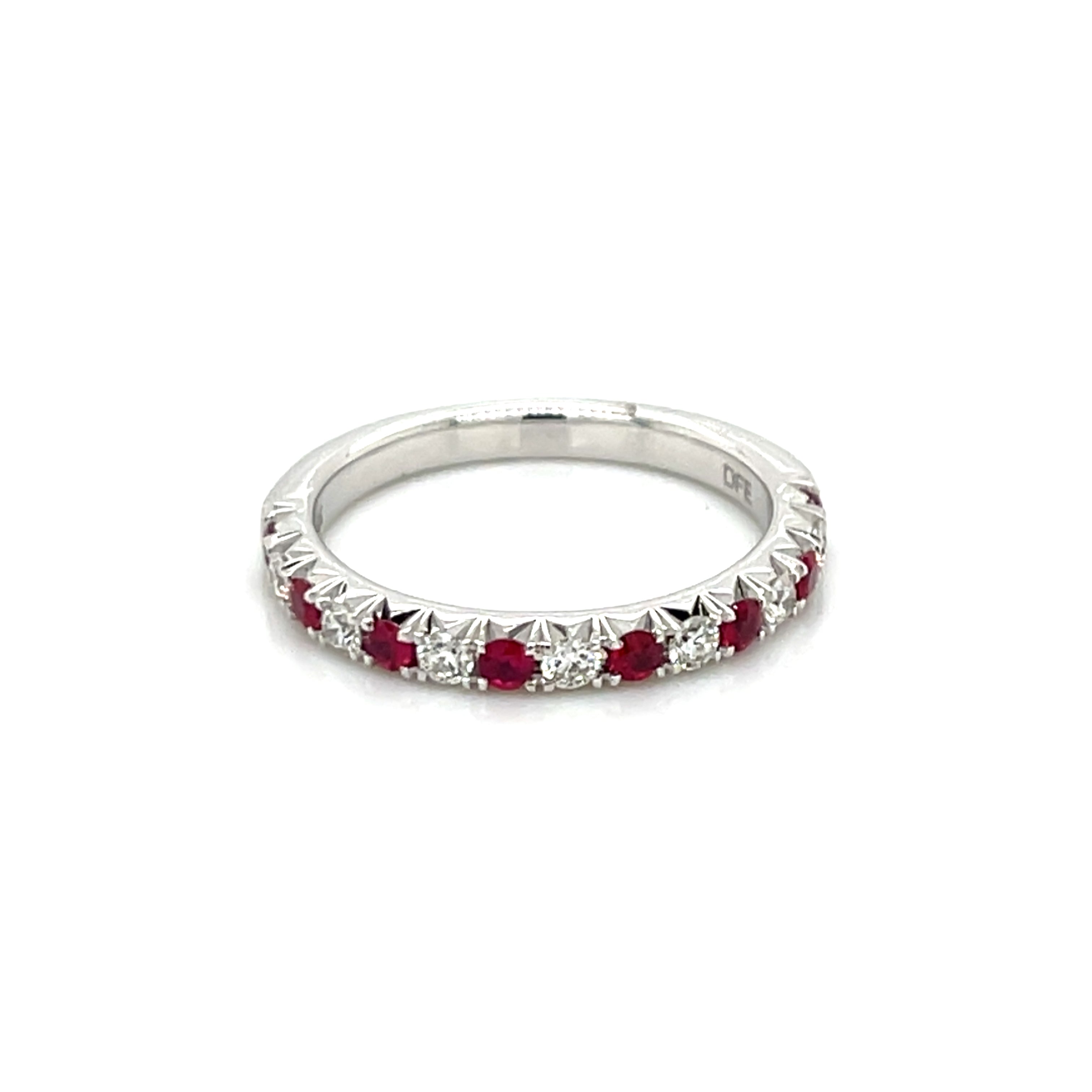 14K White Gold Alternating Ruby & Diamond Ring