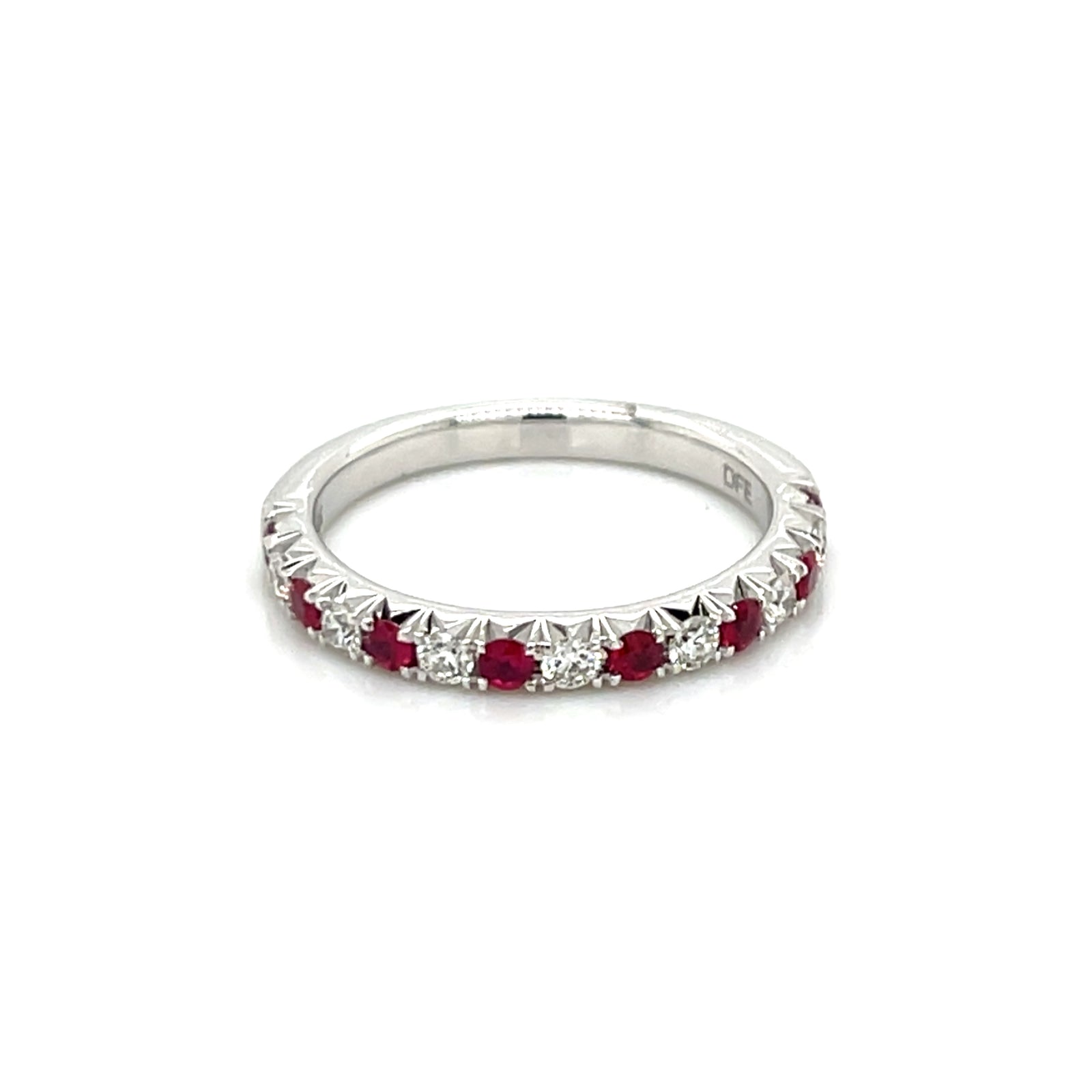 14K White Gold Alternating Ruby & Diamond Ring