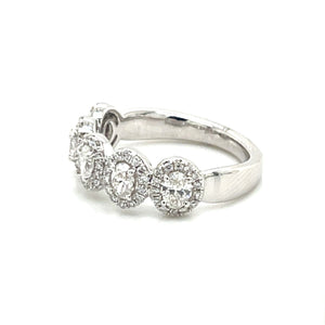14K White Gold Five Station Diamond Oval Halo Band Ring