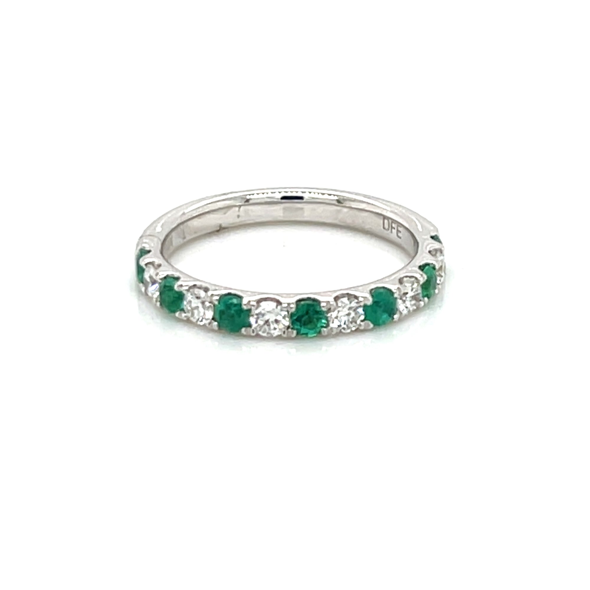 14K White Gold Emerald & Diamond Alternating Ring
