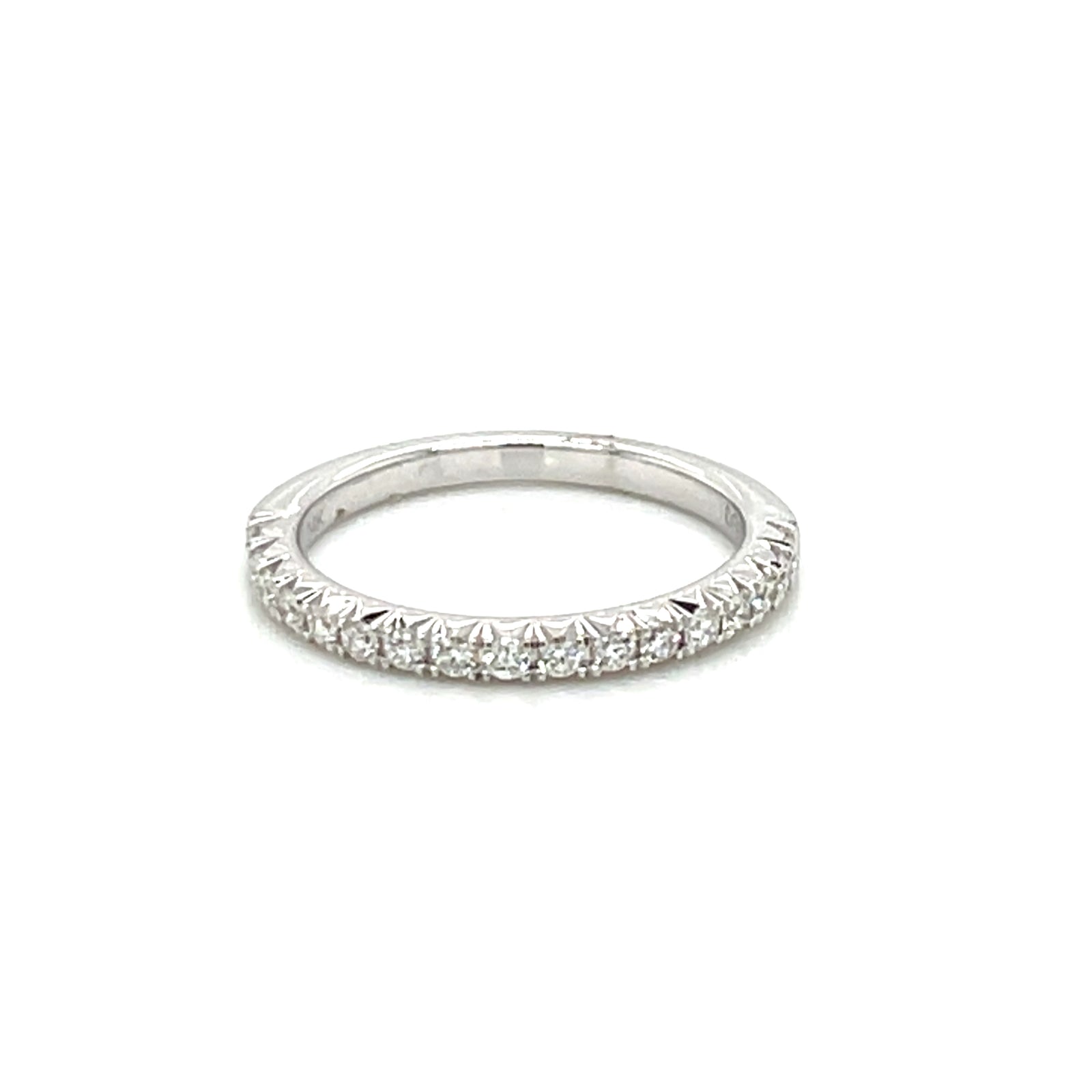 14K White Gold French Set Diamond Wedding Band