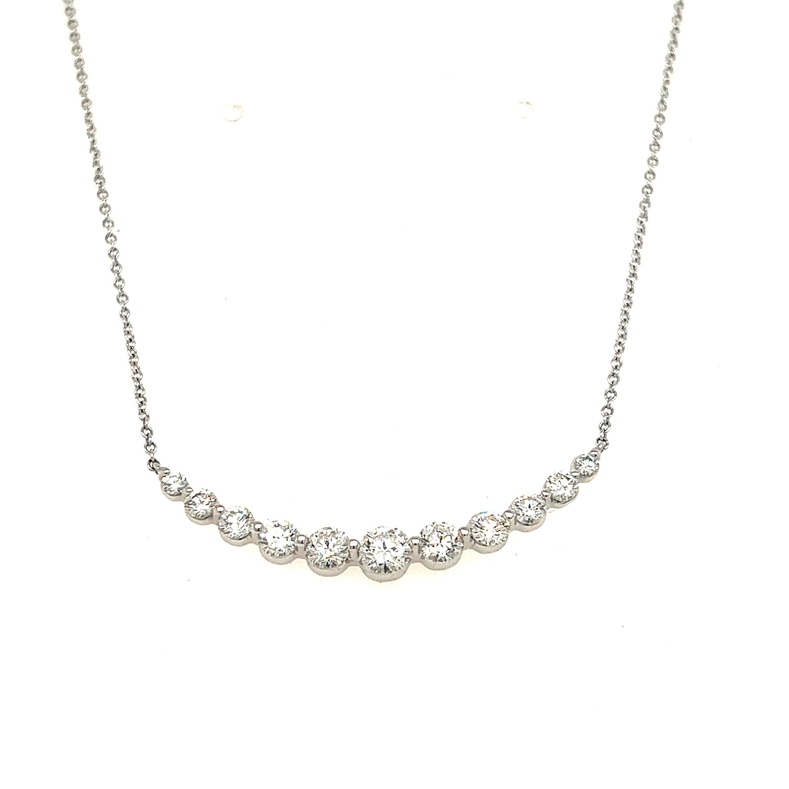 14K White Gold Eleven Station Curved Diamond Necklace