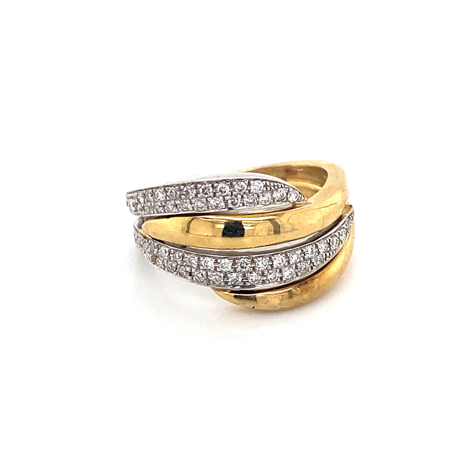 14K Yellow & White Gold Pave Diamond Bypass Ring