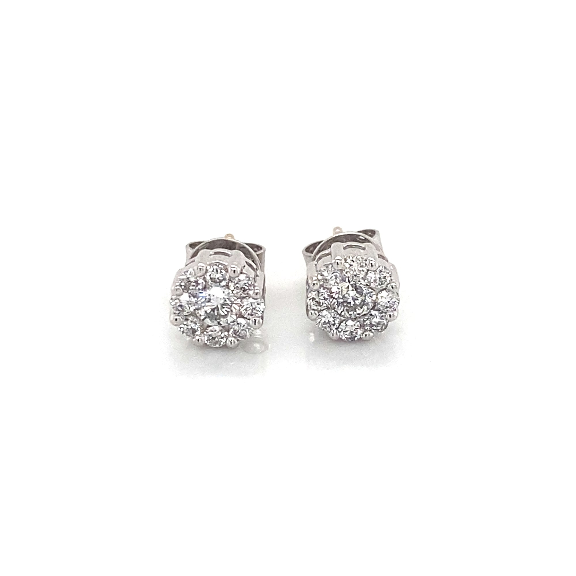 14K White Gold Cluster Diamond Stud Earrings