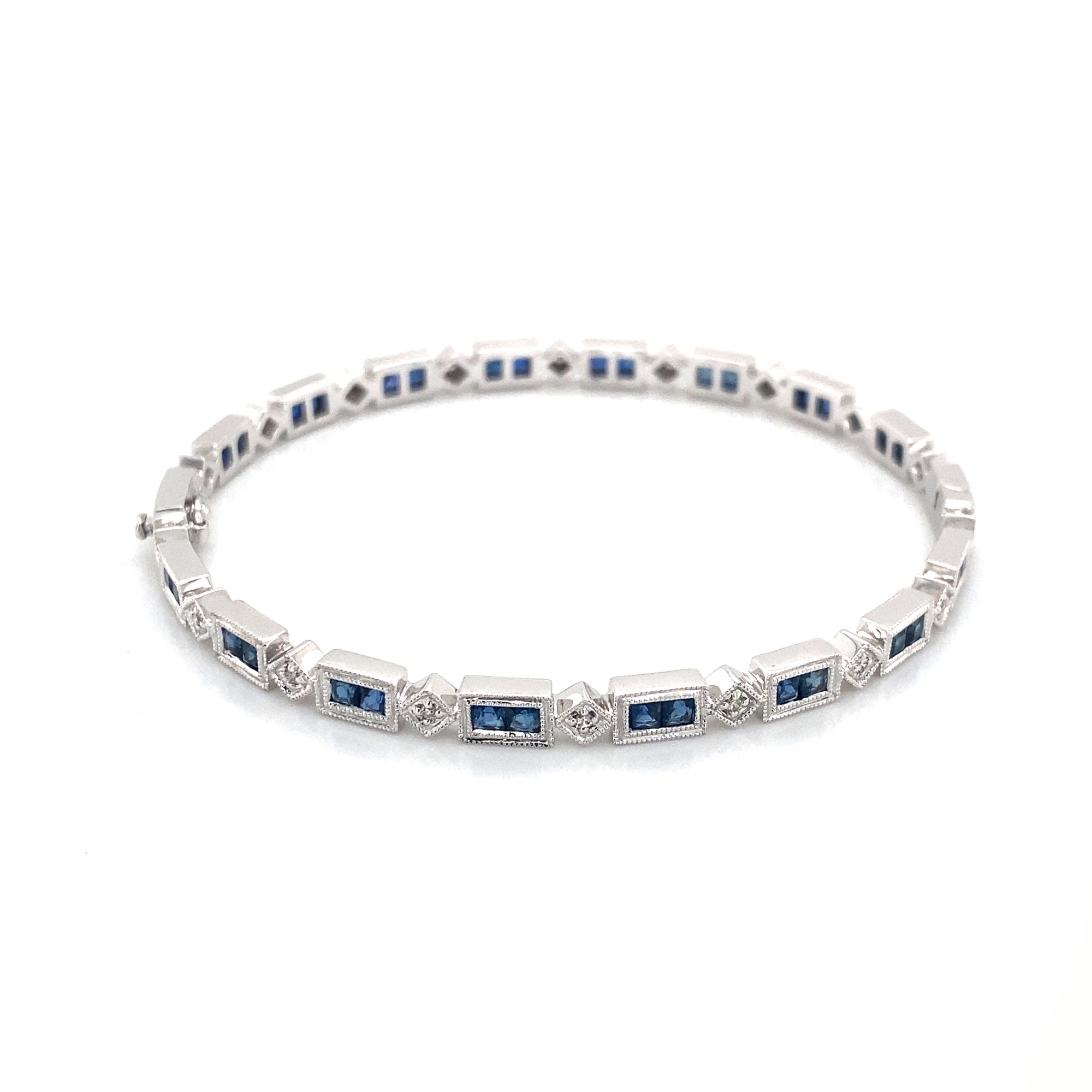 14K White Gold Sapphire & Diamond Bangle Bracelet