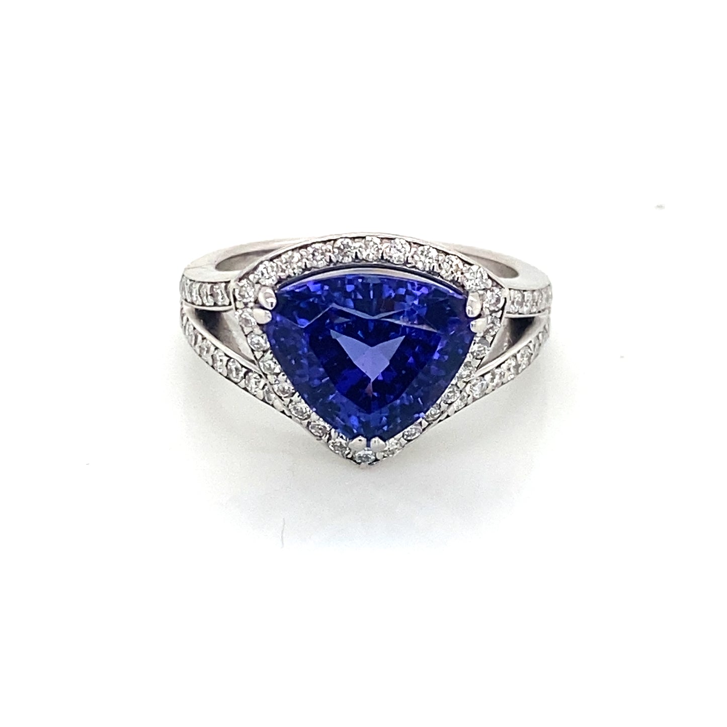 18K White Gold Trillion Cut Tanzanite & Diamond Ring