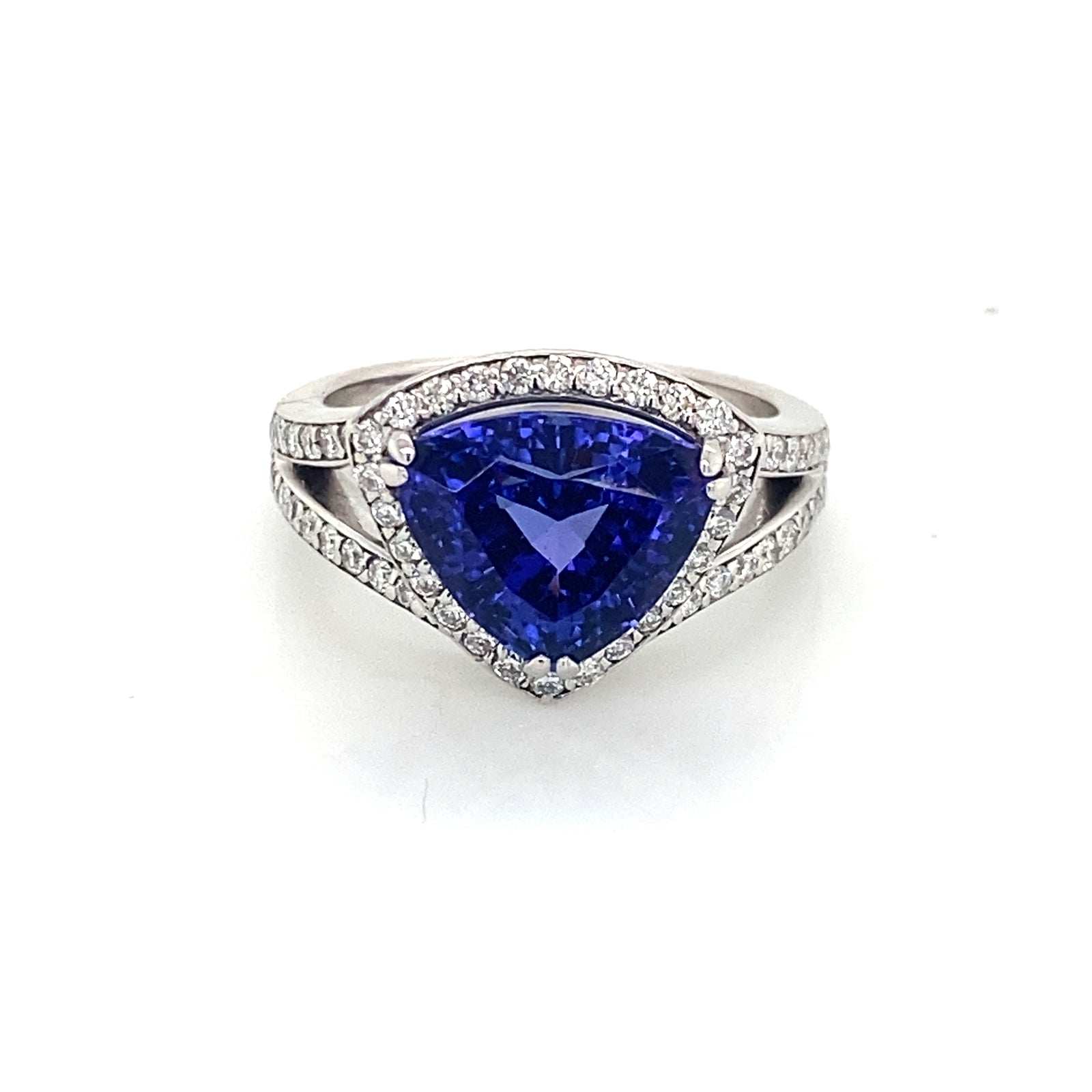 18K White Gold Trillion Cut Tanzanite & Diamond Ring