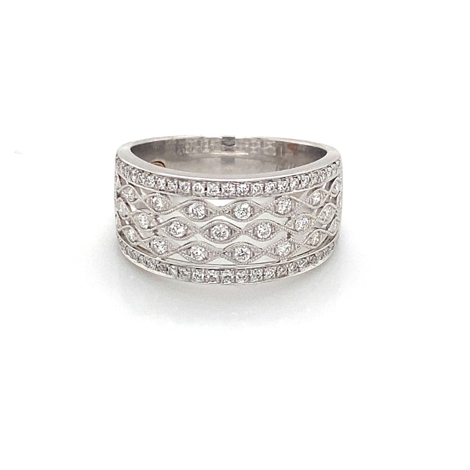 18K White Gold Five Row Open Work Diamond Pave Ring