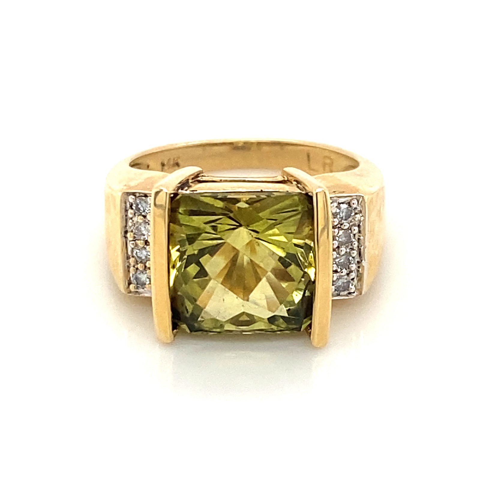 14K Yellow Gold Lemon Quartz & Diamond Ring