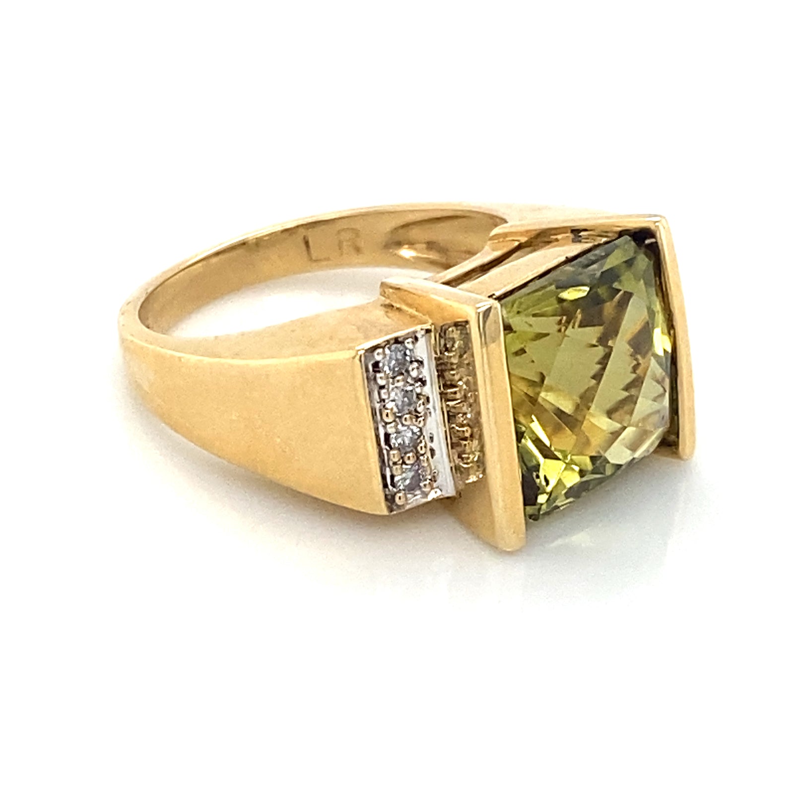 14K Yellow Gold Lemon Quartz & Diamond Ring