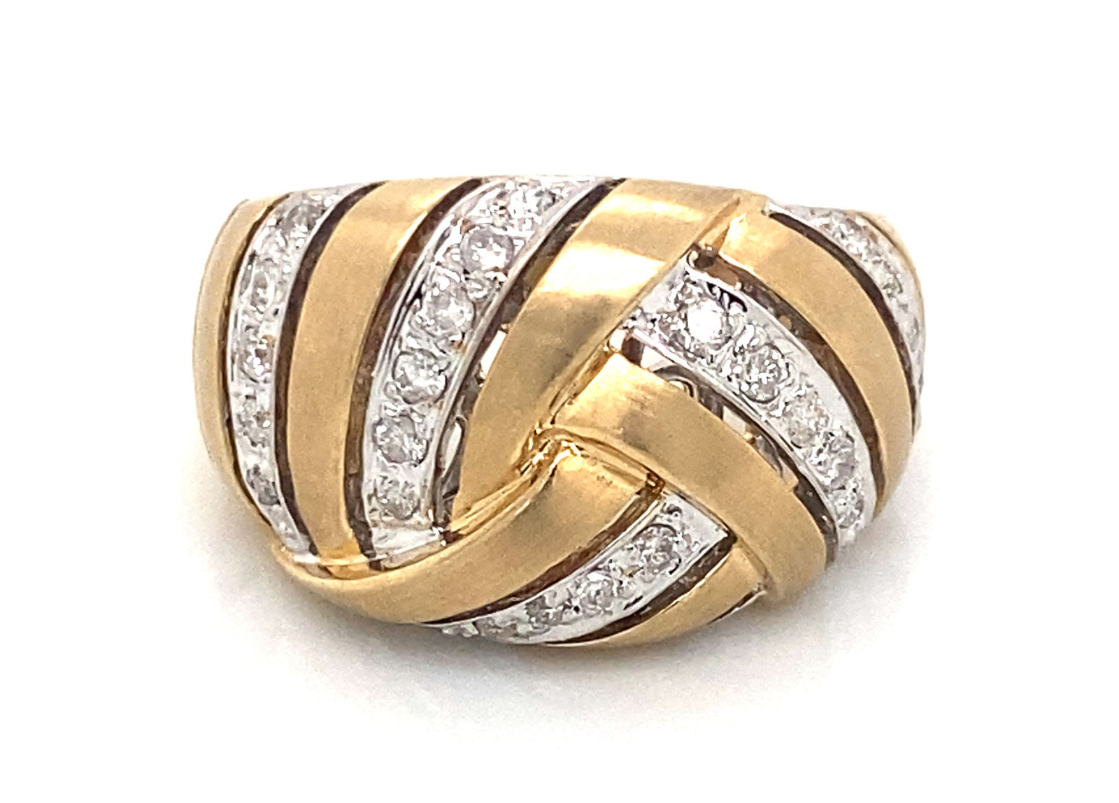14K Yellow Gold Woven Design Diamond Dome Ring