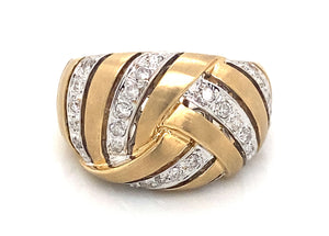 14K Yellow Gold Woven Design Diamond Dome Ring