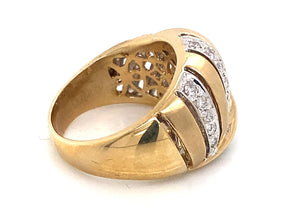 14K Yellow Gold Woven Design Diamond Dome Ring