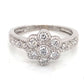 18K White Gold Diamond Flower Design Ring with Milgrain Edges