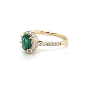 14K Yellow Gold Emerald & Diamond Halo Ring