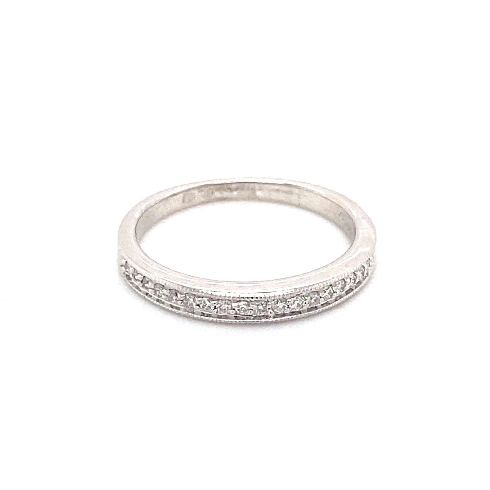 14K White Gold Thin Diamond Wedding Ring with Milgrain Edge