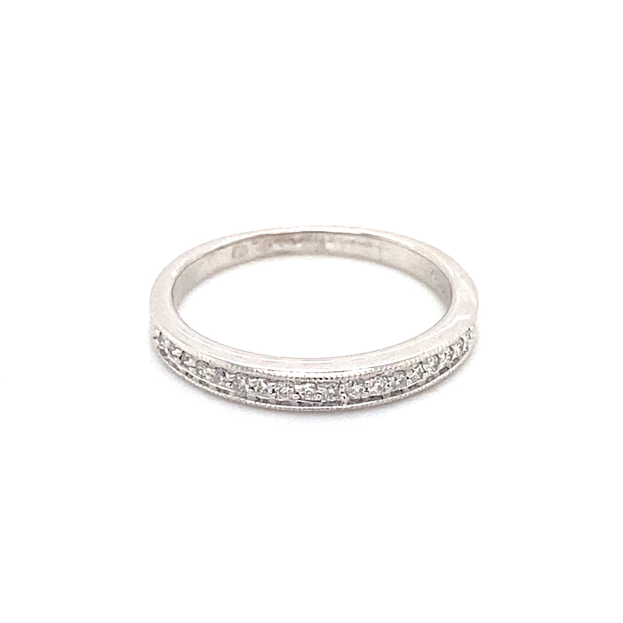 14K White Gold Thin Diamond Wedding Ring with Milgrain Edge