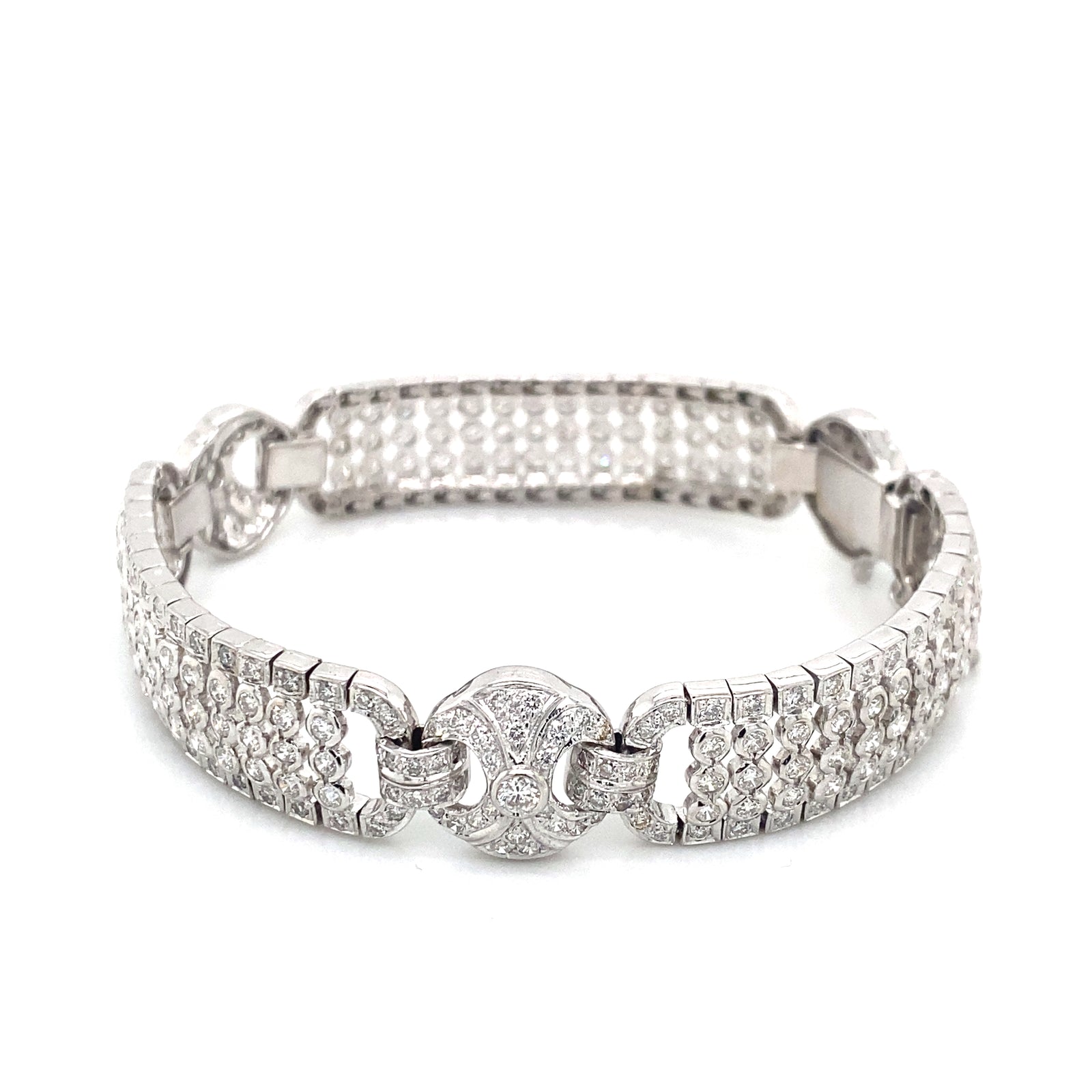 18K White Gold Five Row Art Deco Style Diamond Bracelet