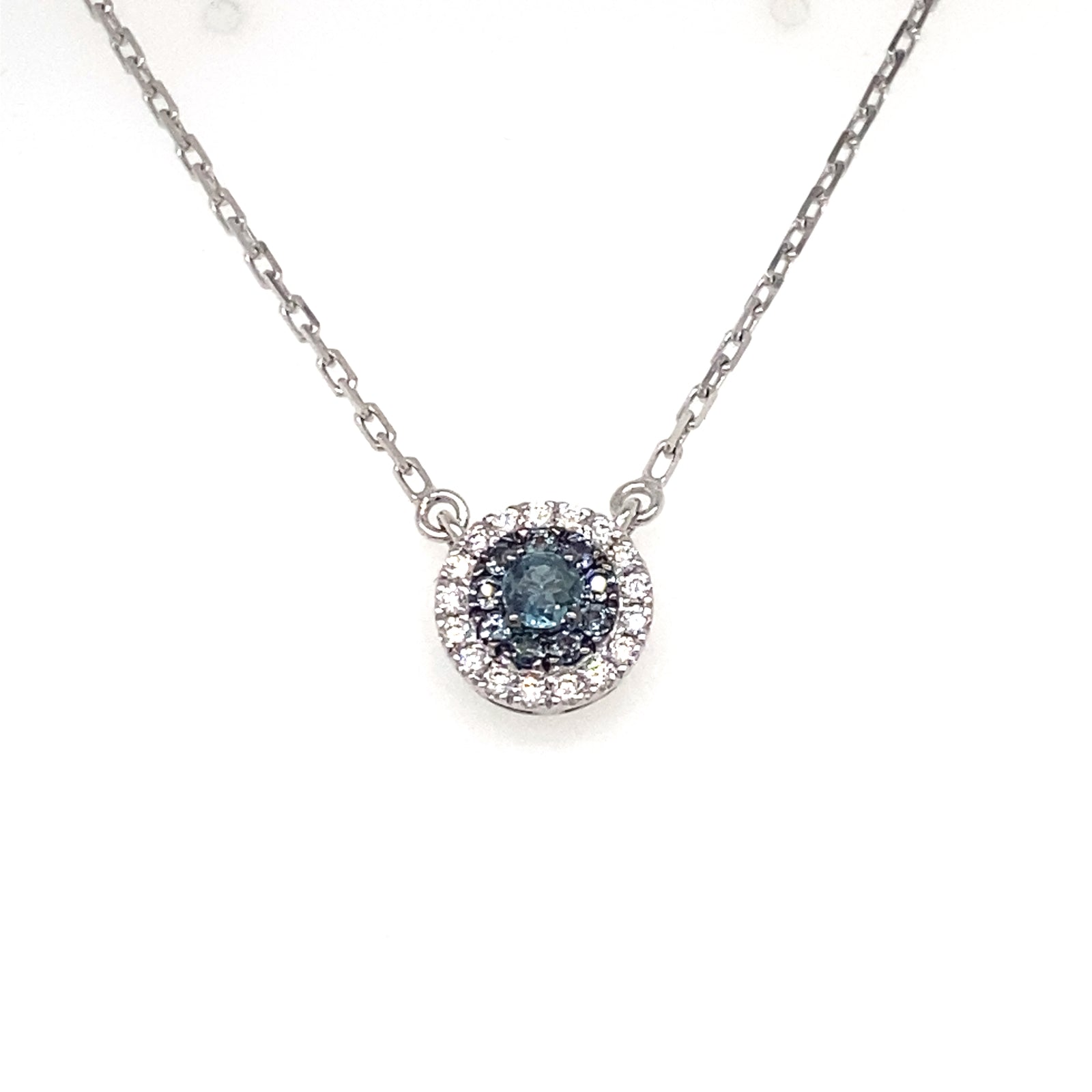 18K White Gold Alexandrite & Diamond Halo Necklace
