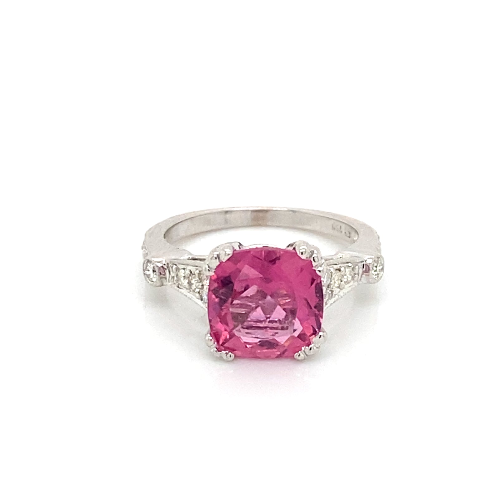 18K White Gold Pink Tourmaline & Diamond Ring