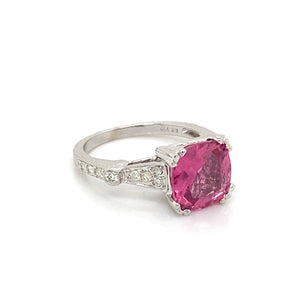 18K White Gold Pink Tourmaline & Diamond Ring