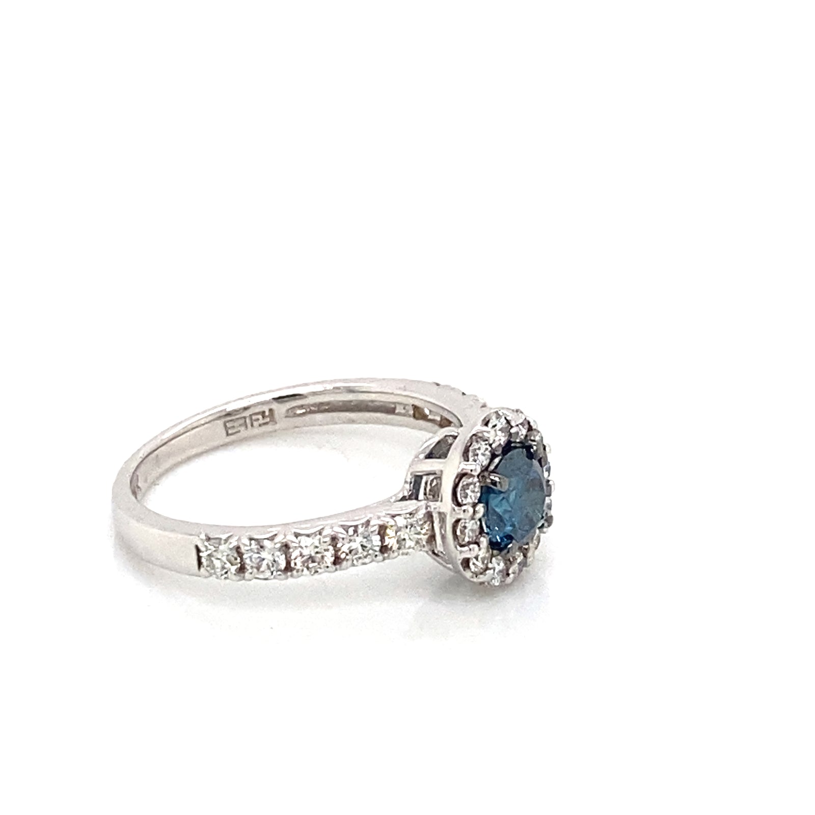14K White Gold London Blue Topaz & Diamond Halo Ring