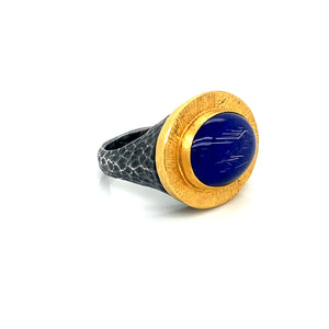 Lika Behar 24K Yellow Gold & Oxidized Silver "Pompei" Lapis Lazuli & Rutilated Quartz Doublet Ring