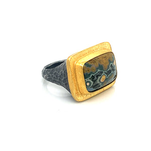 Lika Behar 24K Yellow Gold & Oxidized Sterling Silver Jasper Ring