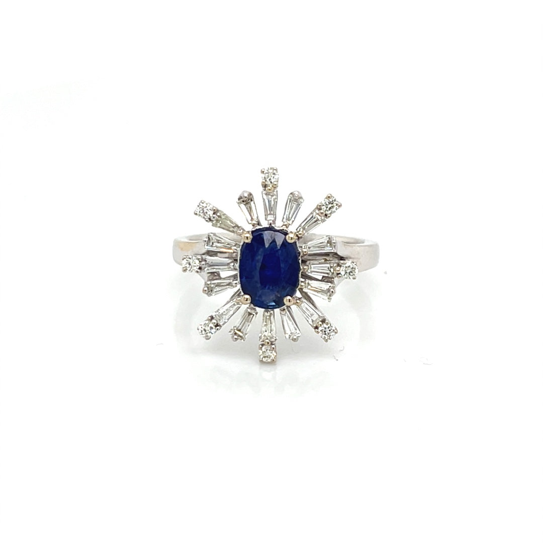 14K White Gold Oval Sapphire & Diamond Cocktail Ring