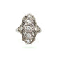 18K White Gold Vintage Old Mine Diamond Shield Ring