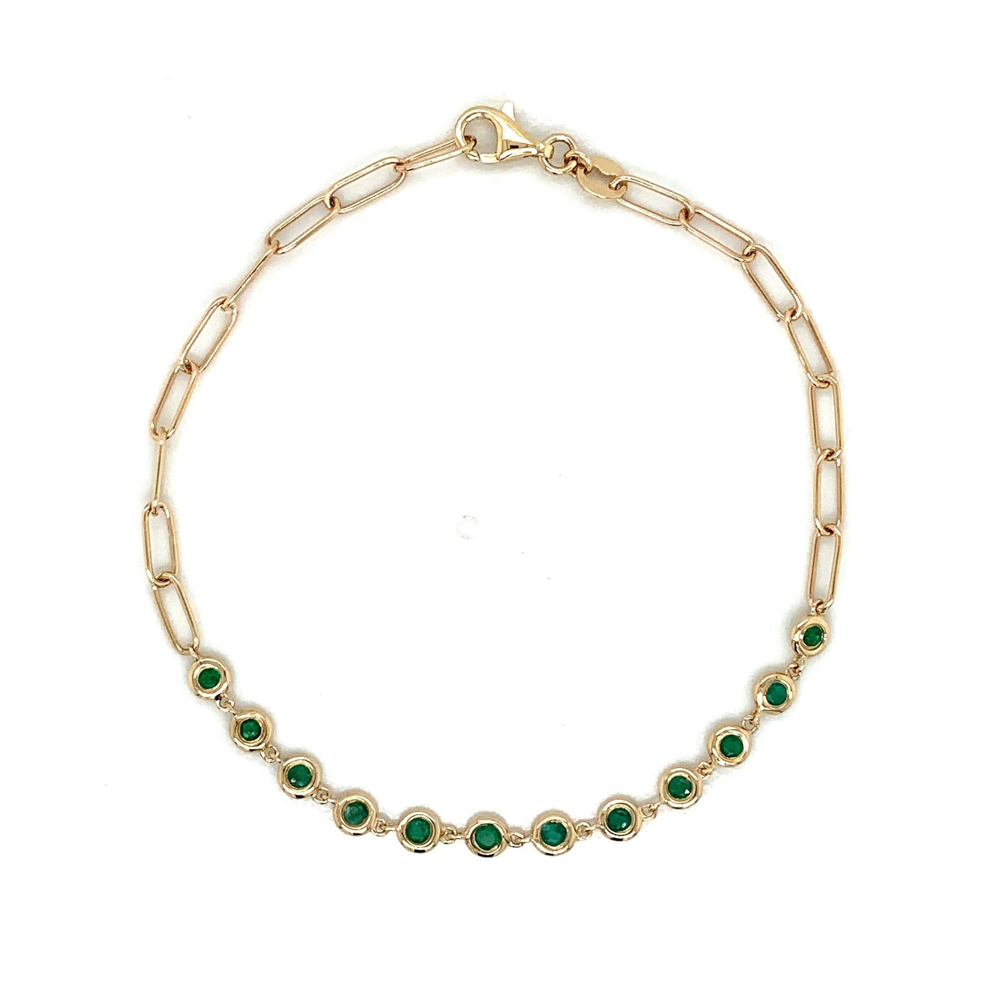 14K Yellow Gold Emerald Paperclip Link Bracelet