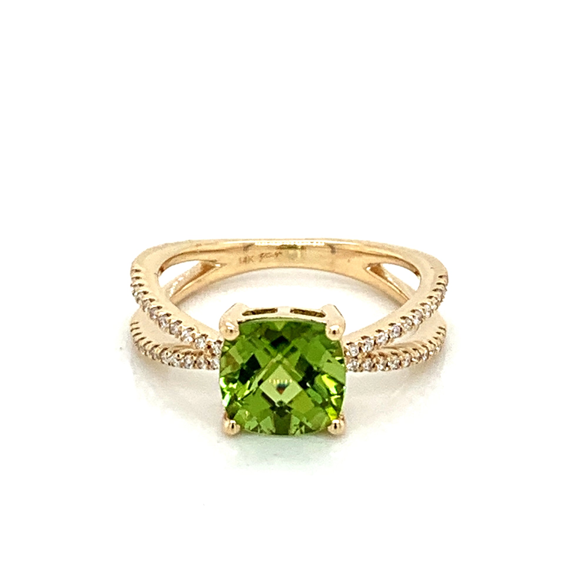 14K Yellow Gold Peridot & Diamond Twist Design Ring