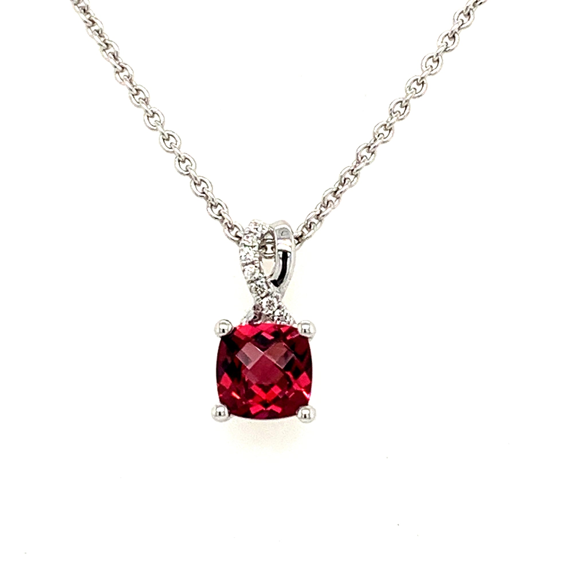 14K White Gold Rhodolite Garnet & Diamond Accent Necklace