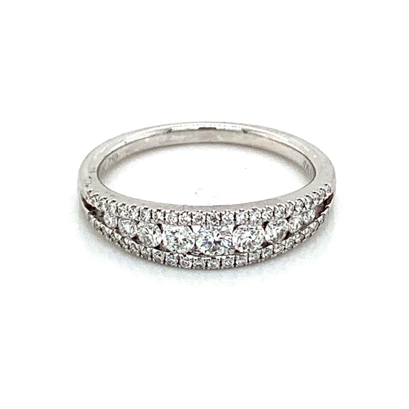 14K White Gold Three Row Diamond Fashion Ring