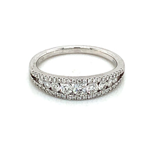 14K White Gold Three Row Diamond Fashion Ring