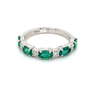 14K White Gold Oval Emerald & Diamond Ring